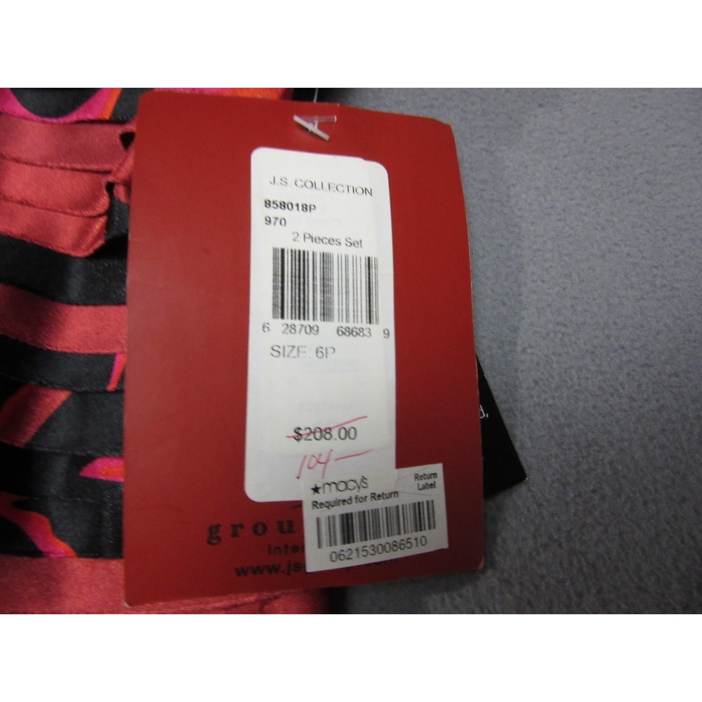 Floral Bodycon Tiered Ruffle Dress Womens 6P Petite Red Black JS Collections New - Picture 3 of 11